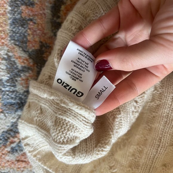 NWOT - Danielle Guizio Mini Skirt - Cream Wool Cable Knit 50% Wool - Small - Picture 3 of 5